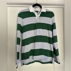 J. Crew “J. Crew Always” Green and Blue Rugby Shirt, size small